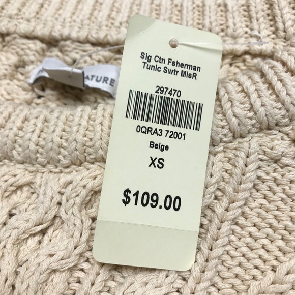 L.L. Bean Fisherman Sweater Tunic Womens Size XS Beige Signature Cotton Pullover - Picture 4 of 12